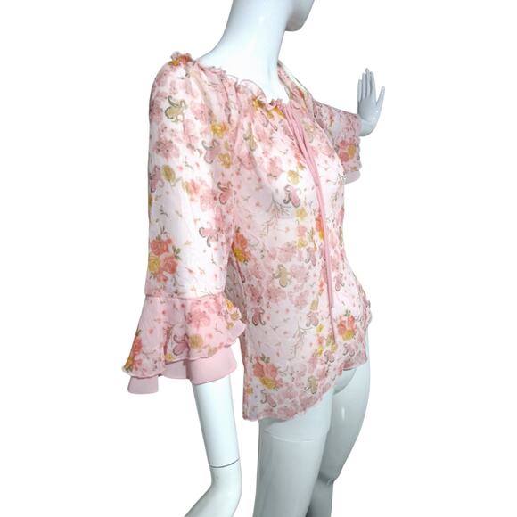Y2K Vintage Rare RORY Sheer Ruffle Bell Sleeve Whimsical Fairycore Flowy Top - Picture 7 of 12